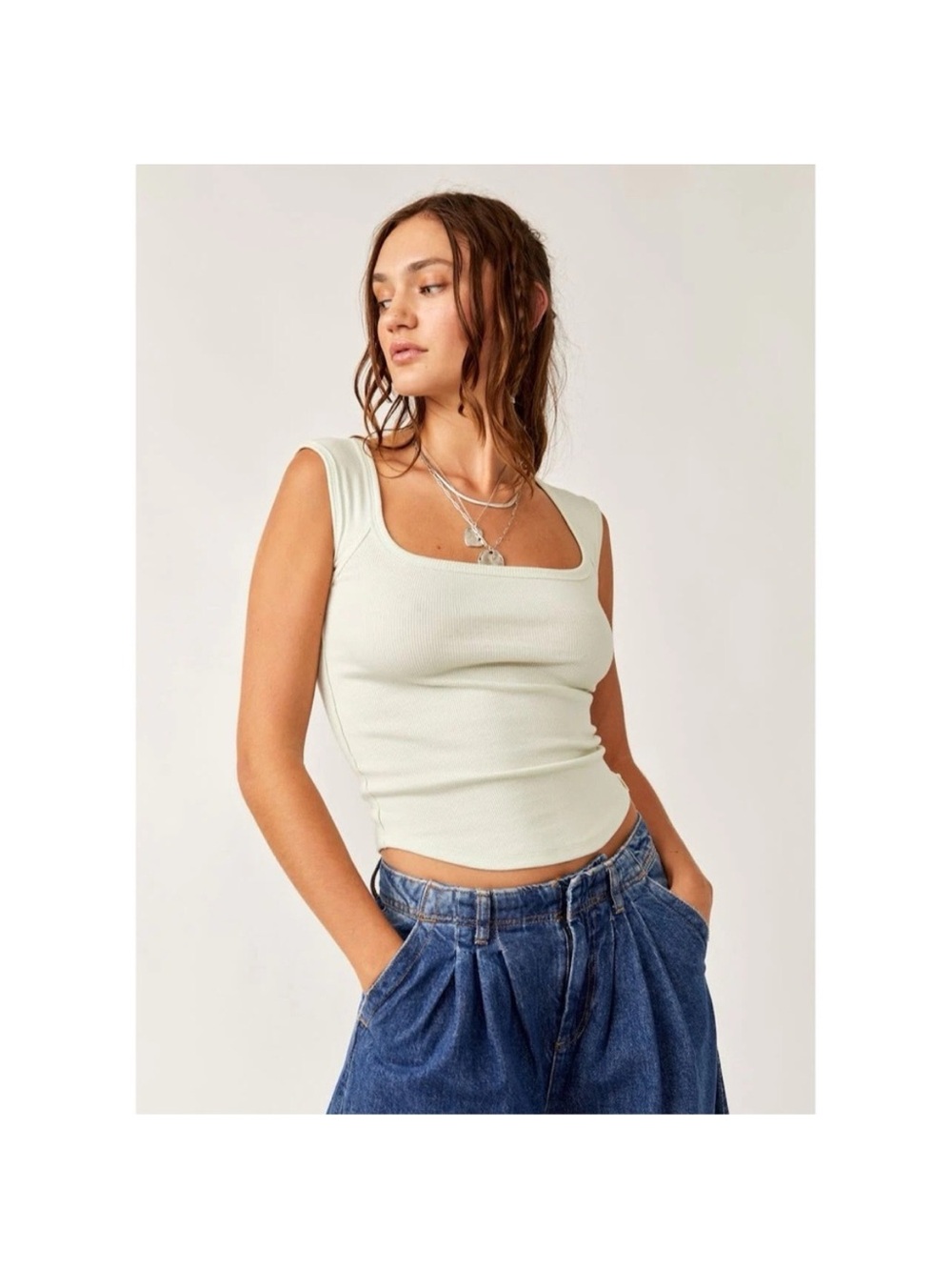Free people Hummingbird Square Neck Tank Top - off White